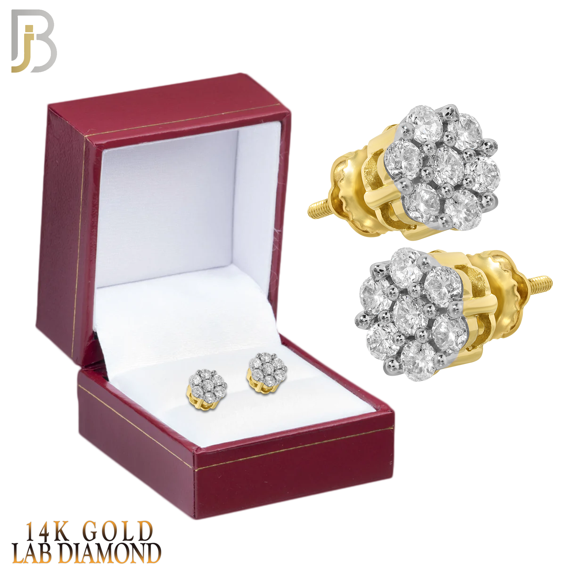 14-ES103LY - 14K Yellow Gold Screw Back Round Flower Design Stud Earrings with LAB Diamonds image 1