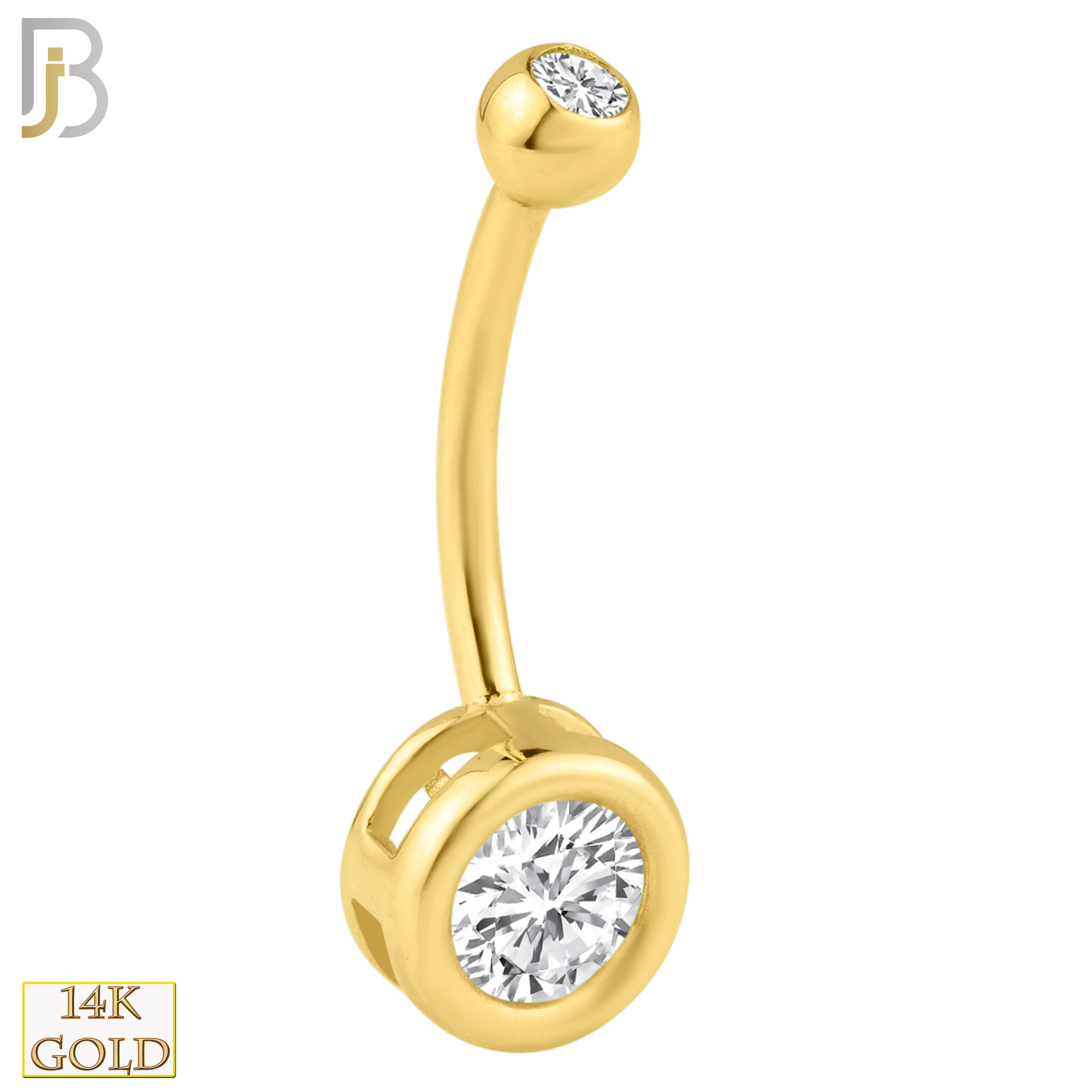 14-NB27 - 14k Solid Gold Round Zircon in 8mm Casting Bezel Setting Belly Ring image 0
