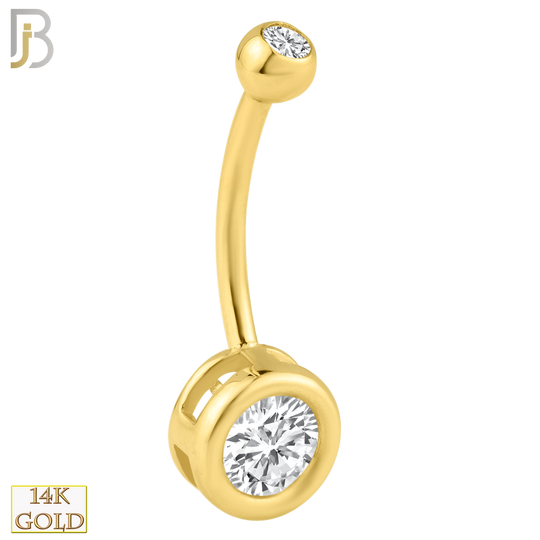 14-NB27 - 14k Solid Gold Round Zircon in 8mm Casting Bezel Setting Belly Ring image 0