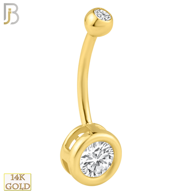 14-NB27 - 14k Solid Gold Round Zircon in 8mm Casting Bezel Setting Belly Ring image 0