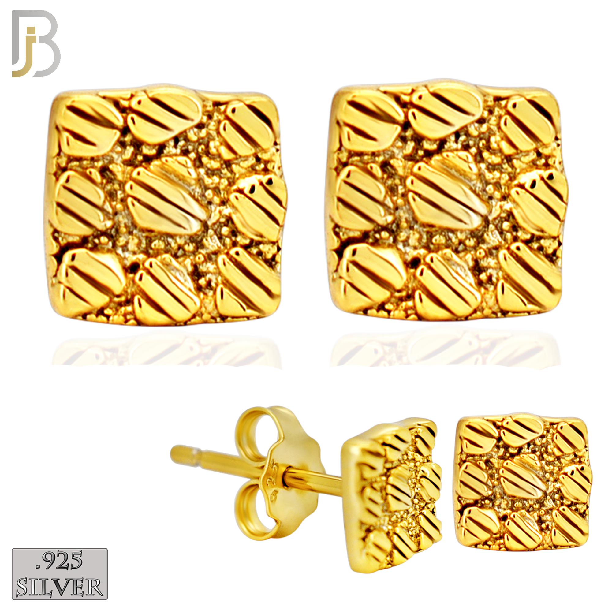 925-ES516 - 925 Sterling Silver Flat (Thin) Square Nugget Push Back Earrings image 0