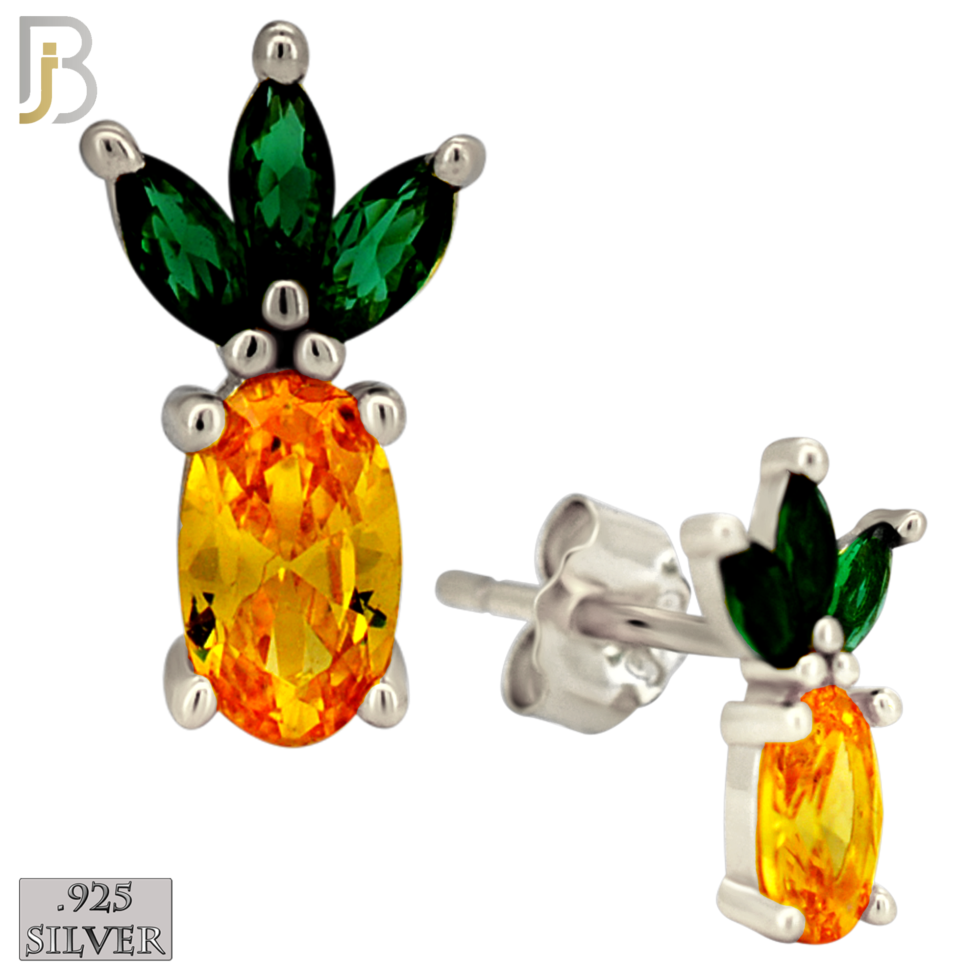925-ES444 - 925 Sterling Silver Pineapple Stud Earring with Multi Colored Zircon - Push Back image 1