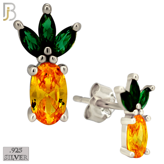 925-ES444 - 925 Sterling Silver Pineapple Stud Earring with Multi Colored Zircon - Push Back image 1