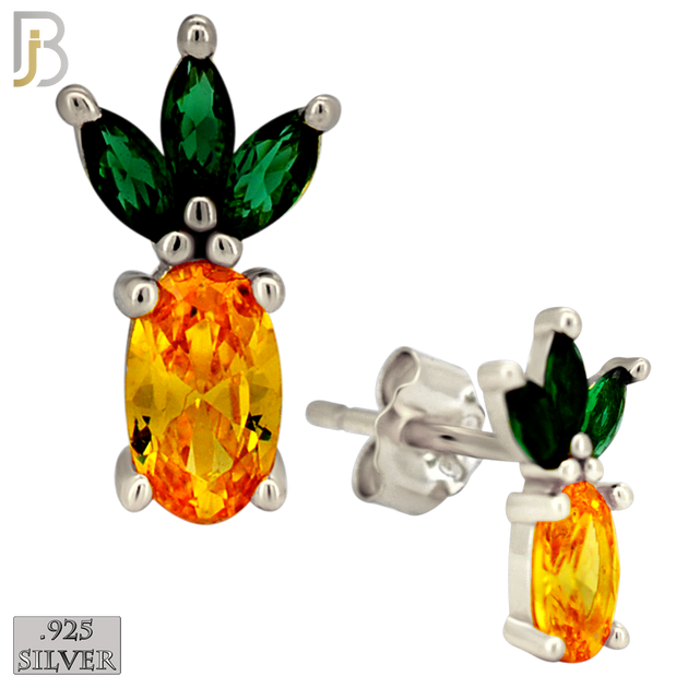 925-ES444 - 925 Sterling Silver Pineapple Stud Earring with Multi Colored Zircon - Push Back image 1