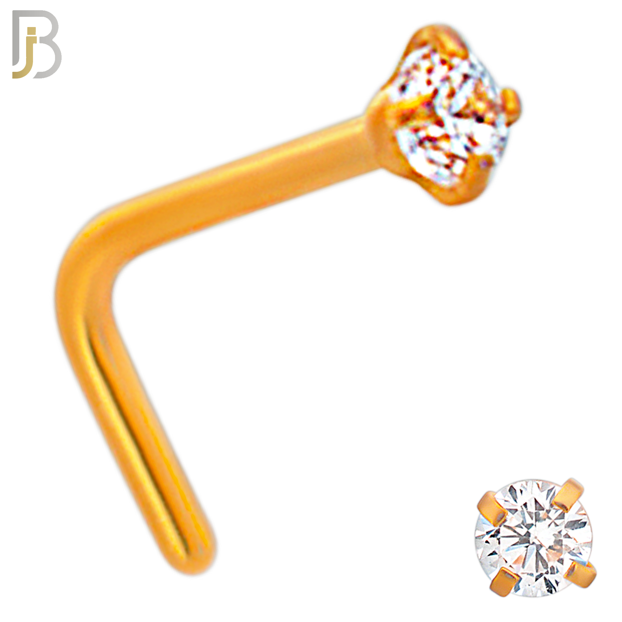 NR10R - 316L Surgical Steel Rose Gold Plated Nose L-Shape Prong Set Zircon Round Nose Ring (PACK OF 6) image 2