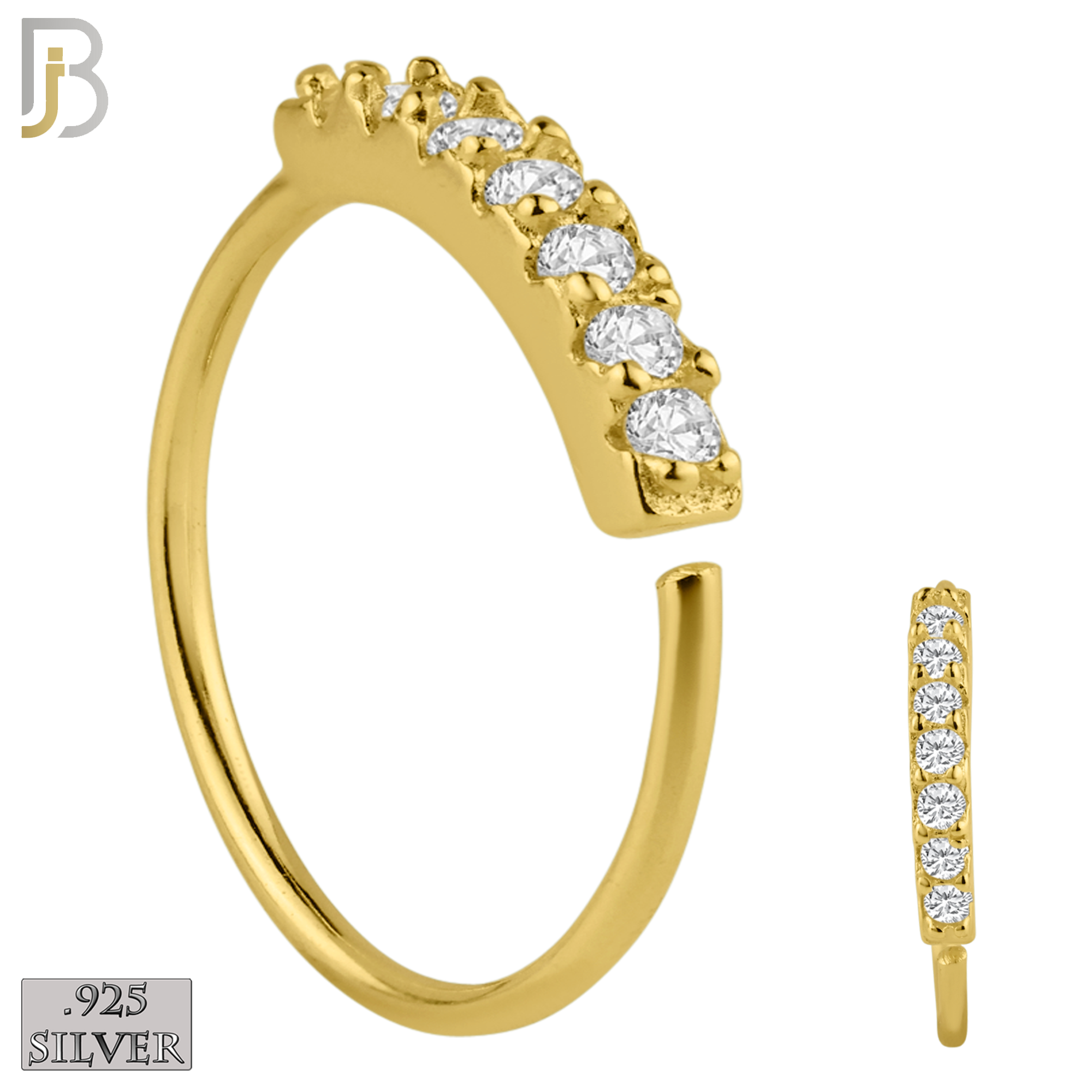 925-CT04 - 925 Sterling Silver 22g Thickness 7 CZ Prong Set Hoops Piercing (Pack of 6) image 2