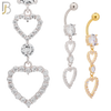 N0139 -  316L Stainless Steel Dangling Double Heart with CZ Belly Ring image 0