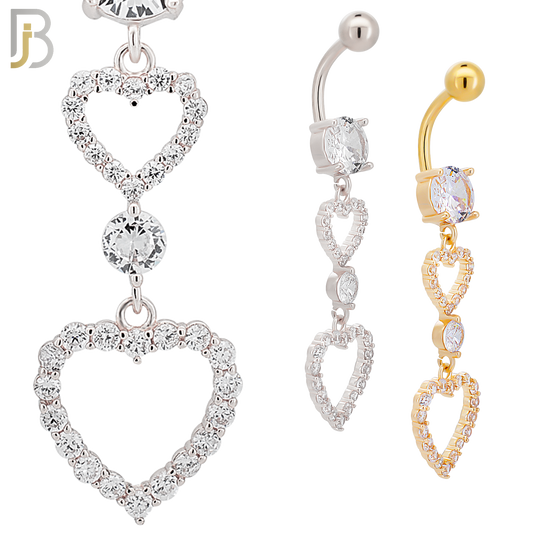 N0139 -  316L Stainless Steel Dangling Double Heart with CZ Belly Ring image 0