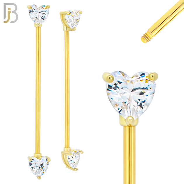 BB60 -  316L Surgical Steel Screw Bar with Heart Shaped CZ  Industrial Barbell (PACK OF 4) (Copy)