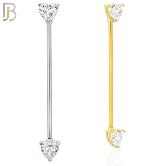 BB60 -  316L Surgical Steel Screw Bar with Heart Shaped CZ  Industrial Barbell (PACK OF 4) (Copy)