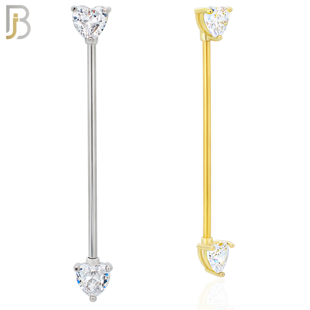 BB60 -  316L Surgical Steel Screw Bar with Heart Shaped CZ  Industrial Barbell (PACK OF 4) (Copy)