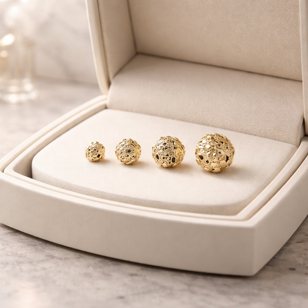 BR-ES513 - Brass Round Nugget Push‑Back Earrings