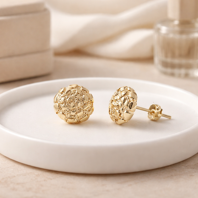 BR-ES513 - Brass Round Nugget Push‑Back Earrings