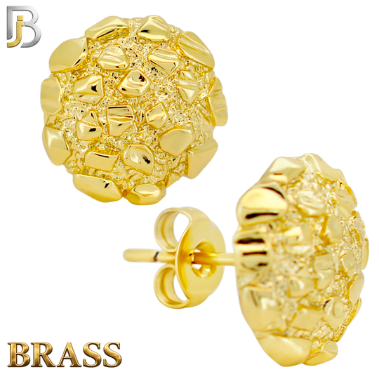BR-ES513 - Brass Round Nugget Push‑Back Earrings