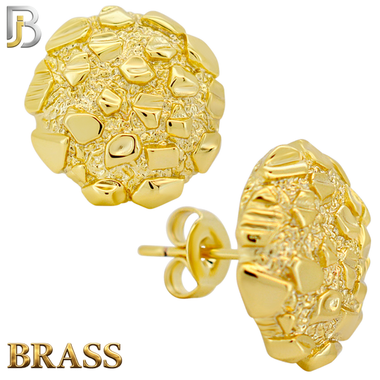 BR-ES513 - Brass Round Nugget Push‑Back Earrings