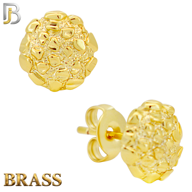 BR-ES513 - Brass Round Nugget Push‑Back Earrings