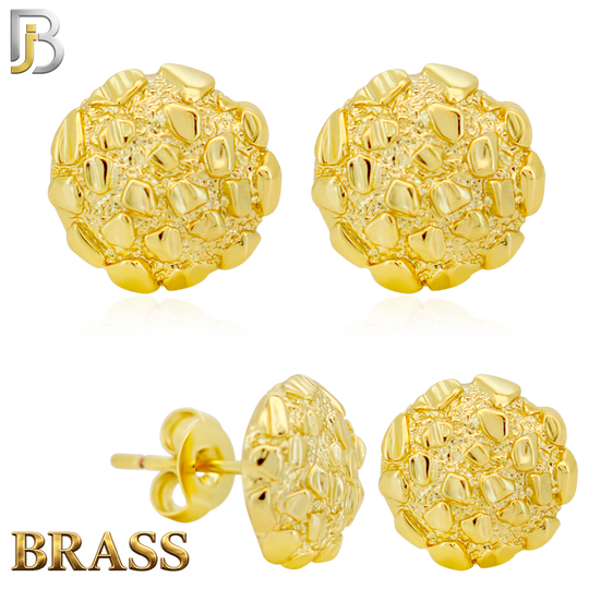 BR-ES513 - Brass Round Nugget Push‑Back Earrings