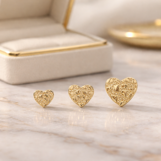 BR-ES515 - Brass Heart Nugget Push‑Back Earrings