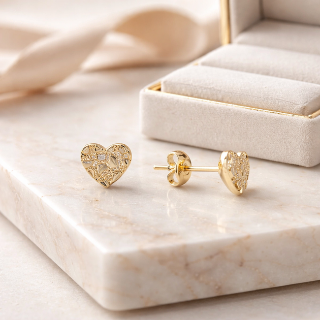 BR-ES515 - Brass Heart Nugget Push‑Back Earrings