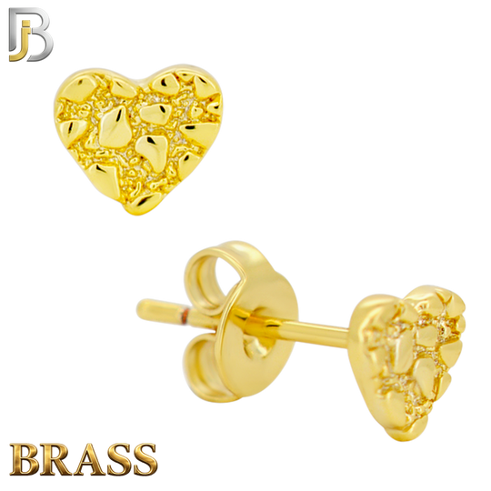 BR-ES515 - Brass Heart Nugget Push‑Back Earrings
