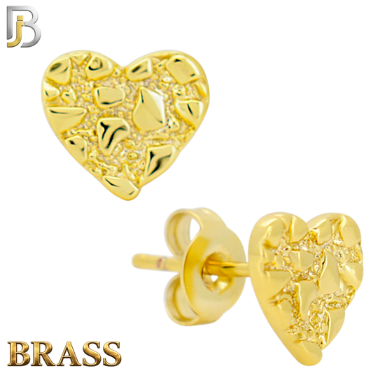 BR-ES515 - Brass Heart Nugget Push‑Back Earrings