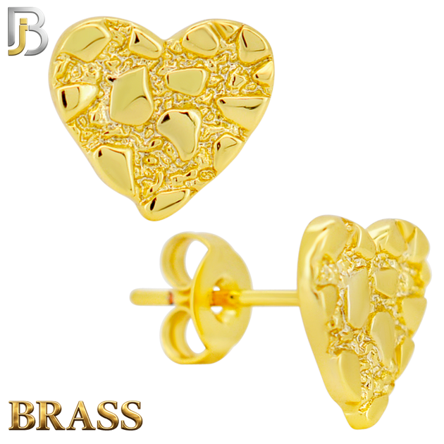 BR-ES515 - Brass Heart Nugget Push‑Back Earrings
