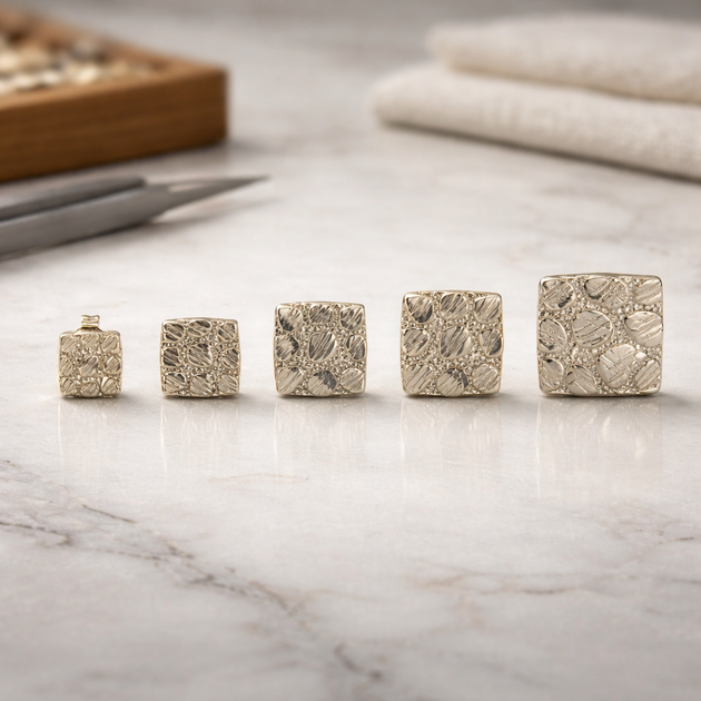 BR-ES516 - Brass Flat (Thin) Square Nugget Push‑Back Earrings
