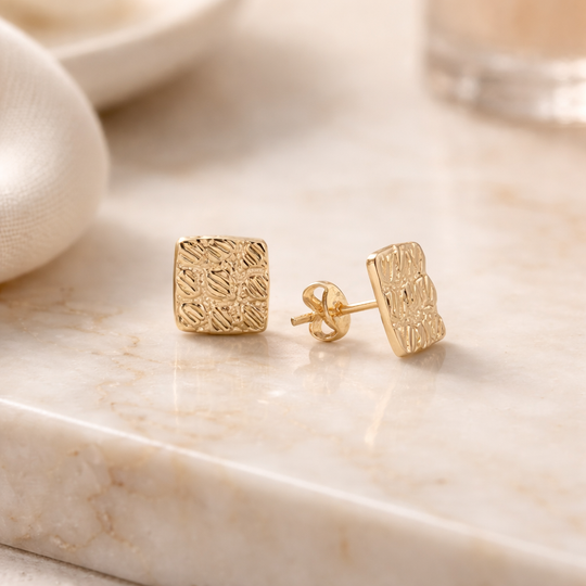 BR-ES516 - Brass Flat (Thin) Square Nugget Push‑Back Earrings