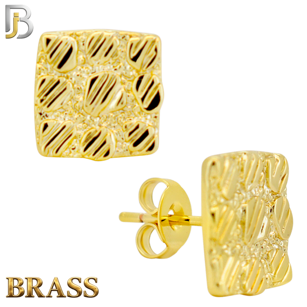 BR-ES516 - Brass Flat (Thin) Square Nugget Push‑Back Earrings