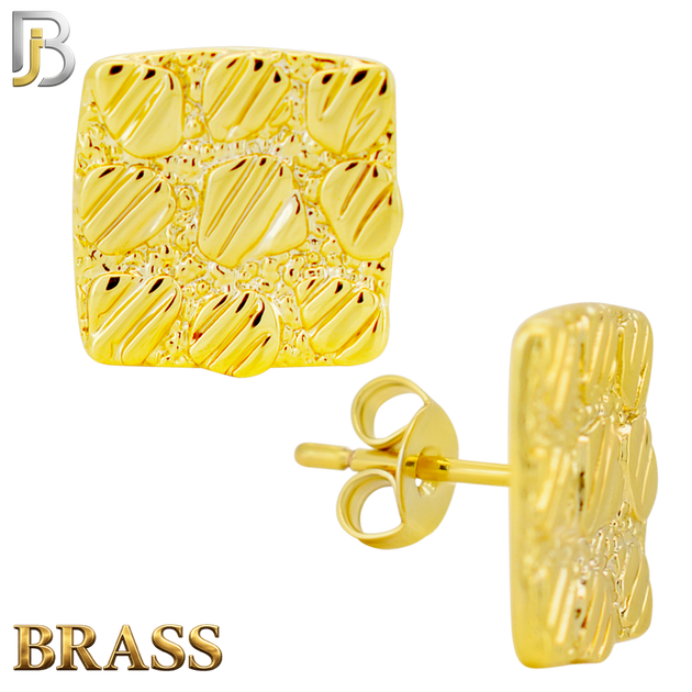 BR-ES516 - Brass Flat (Thin) Square Nugget Push‑Back Earrings