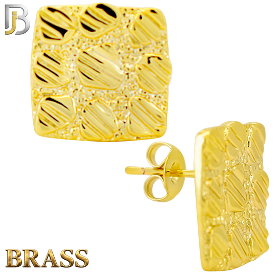 BR-ES516 - Brass Flat (Thin) Square Nugget Push‑Back Earrings