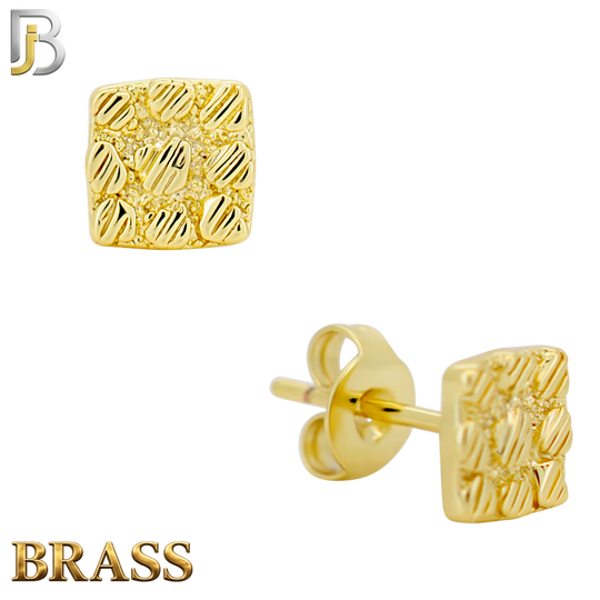 BR-ES516 - Brass Flat (Thin) Square Nugget Push‑Back Earrings