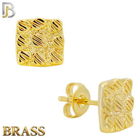 BR-ES516 - Brass Flat (Thin) Square Nugget Push‑Back Earrings
