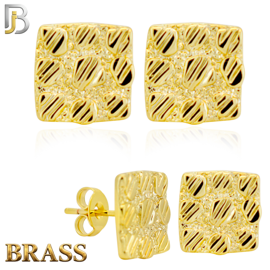 BR-ES516 - Brass Flat (Thin) Square Nugget Push‑Back Earrings