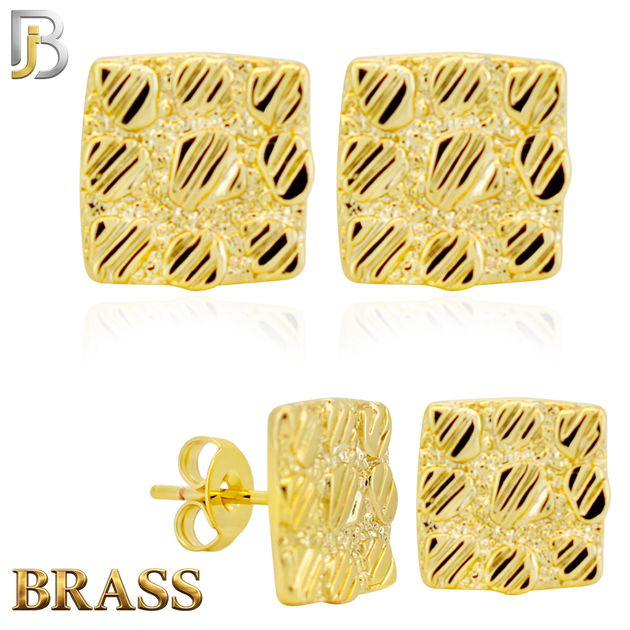 BR-ES516 - Brass Flat (Thin) Square Nugget Push‑Back Earrings