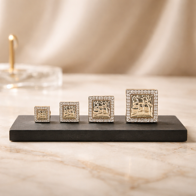 BR-ES517 - Brass Square with CZ Halo Nugget Push‑Back Earrings