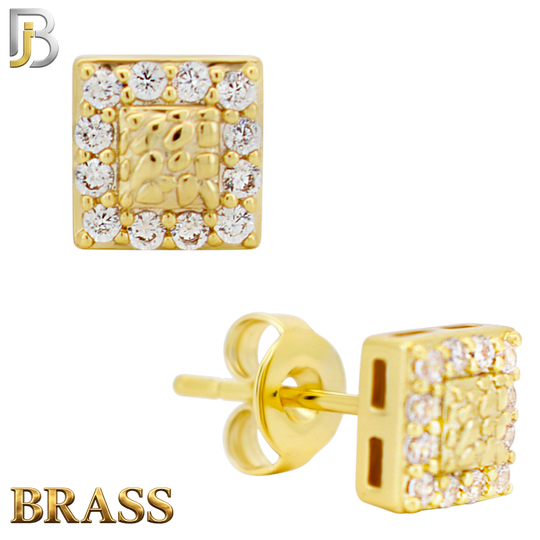 BR-ES517 - Brass Square with CZ Halo Nugget Push‑Back Earrings