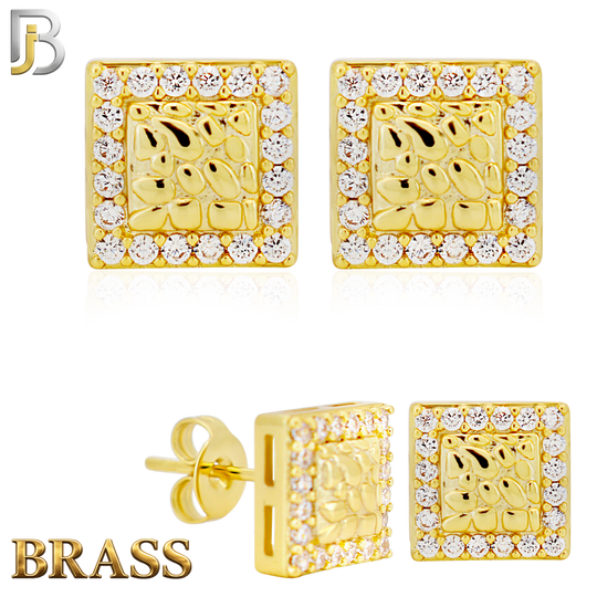BR-ES517 - Brass Square with CZ Halo Nugget Push‑Back Earrings