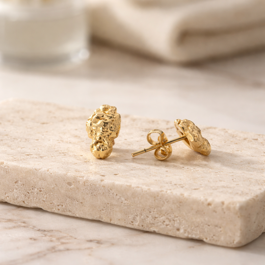 BR-ES532 - Brass Diamond‑Cut Nugget Push‑Back Earrings