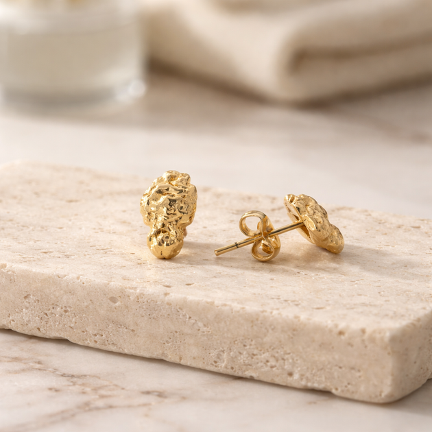 BR-ES532 - Brass Diamond‑Cut Nugget Push‑Back Earrings