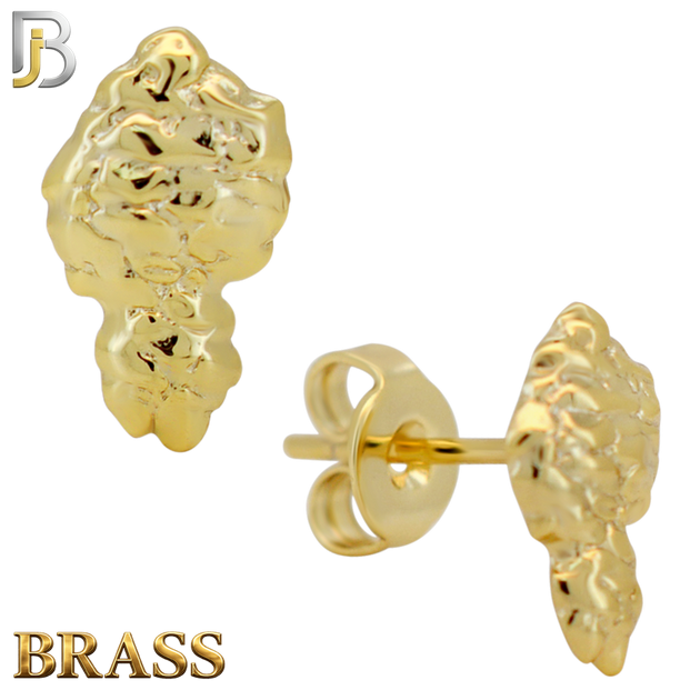 BR-ES532 - Brass Diamond‑Cut Nugget Push‑Back Earrings