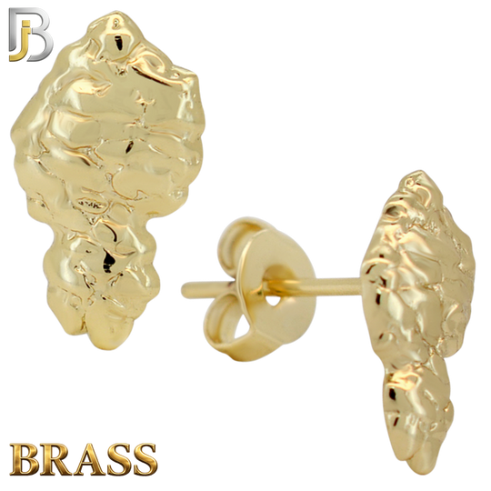 BR-ES532 - Brass Diamond‑Cut Nugget Push‑Back Earrings