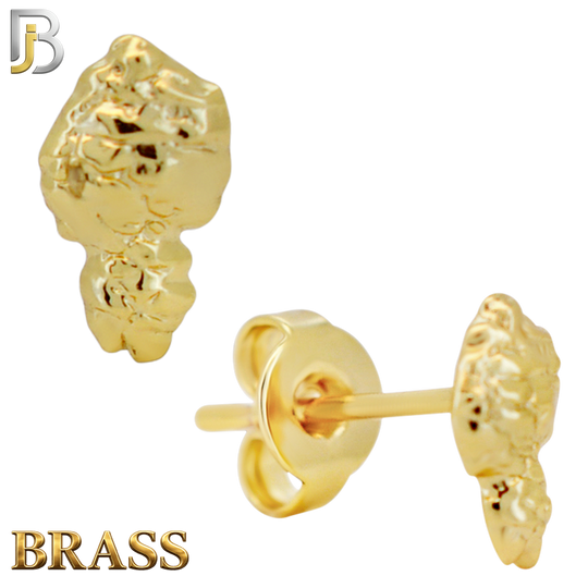 BR-ES532 - Brass Diamond‑Cut Nugget Push‑Back Earrings