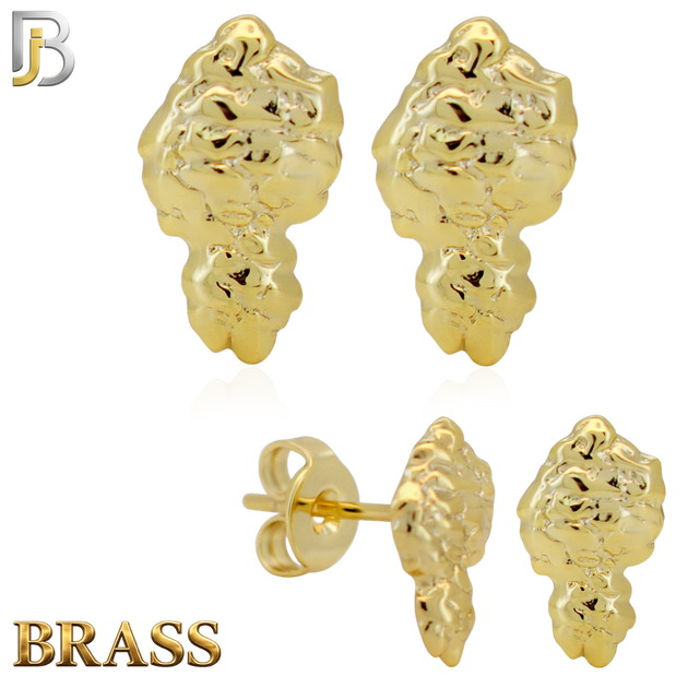 BR-ES532 - Brass Diamond‑Cut Nugget Push‑Back Earrings