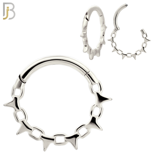 CT136 - 316L Steel Chain and Spike Clicker Hinged Hoops (Pack of 4)
