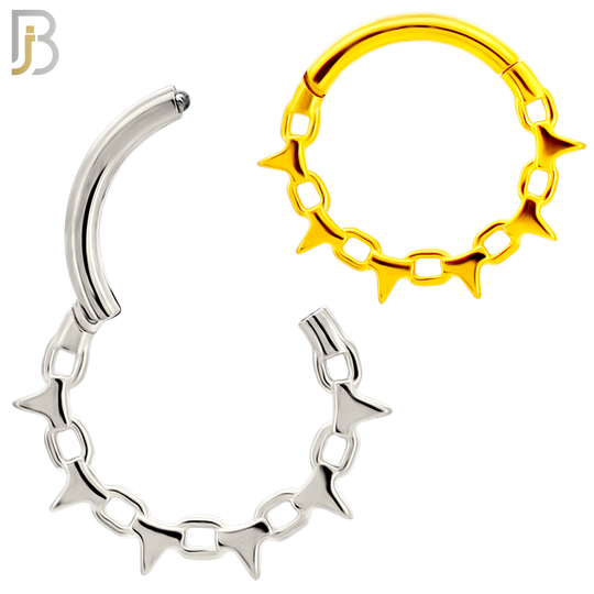CT136 - 316L Steel Chain and Spike Clicker Hinged Hoops (Pack of 4)