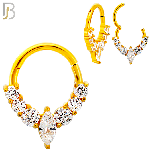 CT137 - 316L Steel Marquise Prong Set Goddess Clicker Hinged Hoops (Pack of 4)