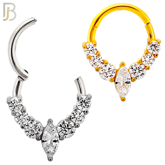 CT137 - 316L Steel Marquise Prong Set Goddess Clicker Hinged Hoops (Pack of 4)