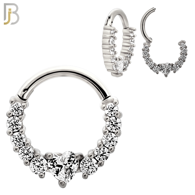 CT138 - 316L Steel Goddess Prong Set Heart Clicker Hinged Hoops (Pack of 6)