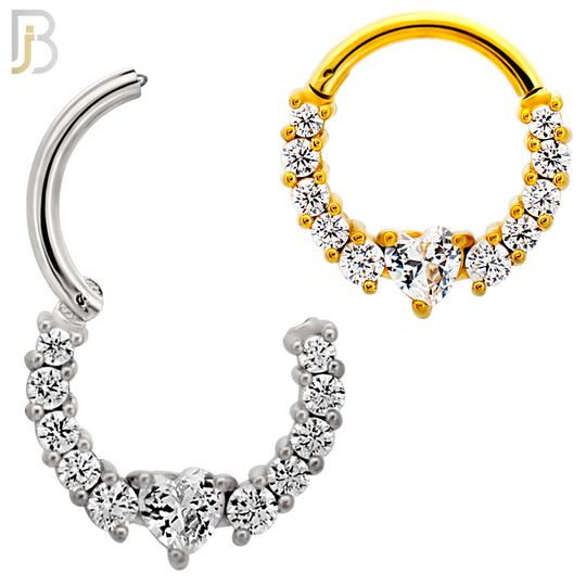CT138 - 316L Steel Goddess Prong Set Heart Clicker Hinged Hoops (Pack of 4)